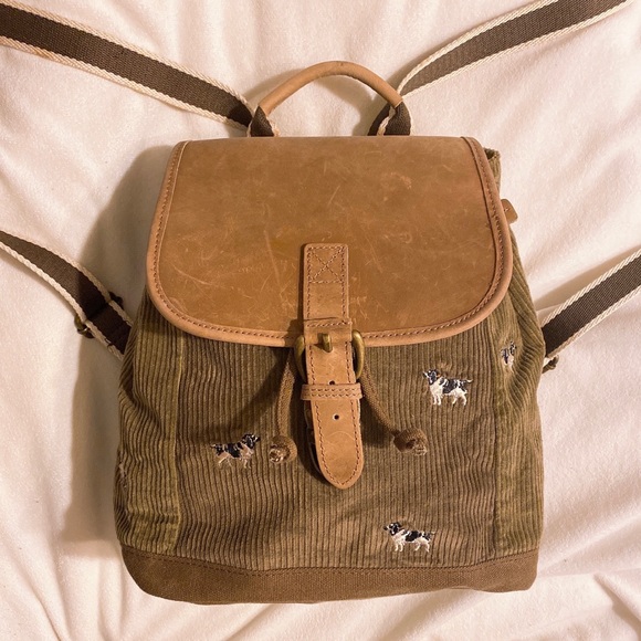 L.L. Bean Handbags - LL Bean leather corduroy spaniel dog backpack